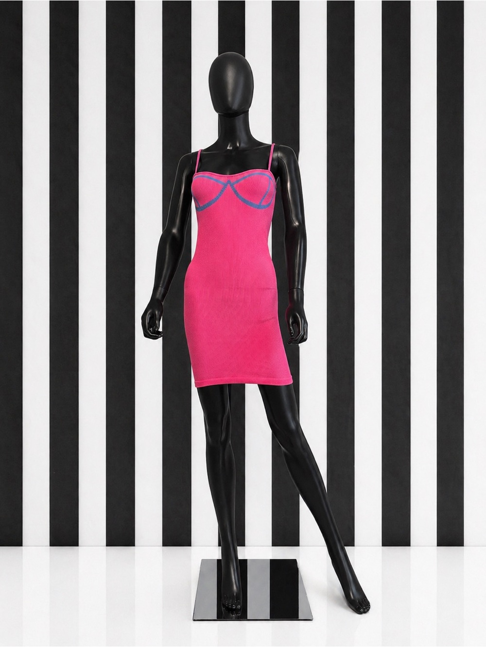 PrettyLittleThing Hot Pink Mini Dress with Blue Trim